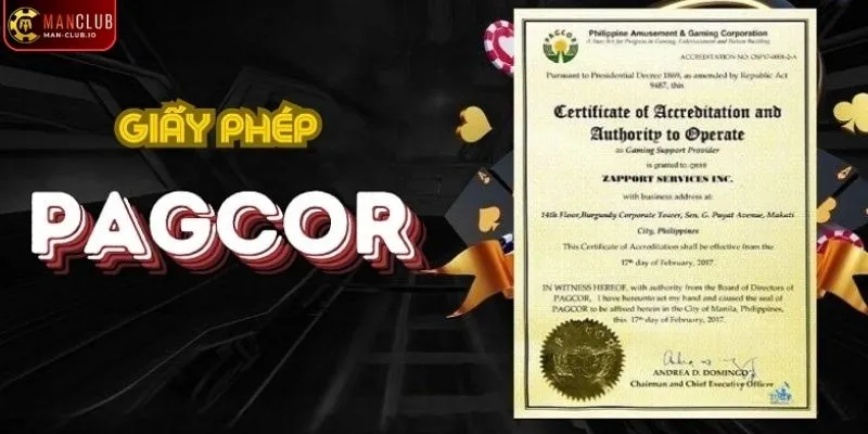 PAGCOR là tổ chức đầu tiên cung cấp chứng nhận cho Manclub